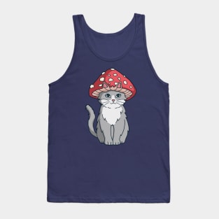 Cute Cat With Mushroom Hat Cottagecore Aesthetic Cat Kawaii Tank Top